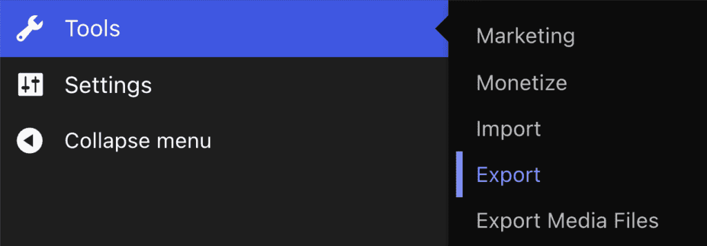 WordPress.com tools > export